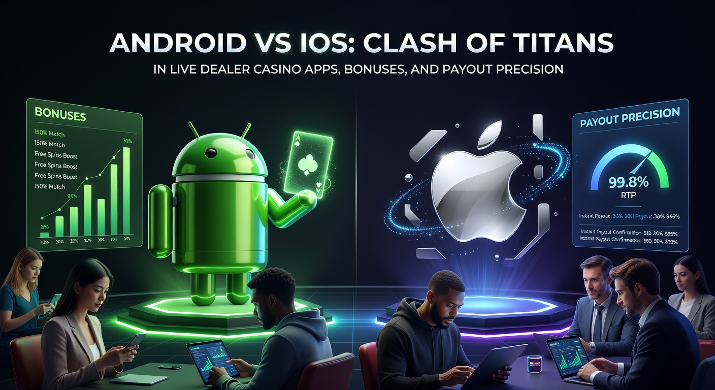 Comparison chart showing bonus claim rates and types on Android versus iOS casino apps, with icons for live dealer promotions