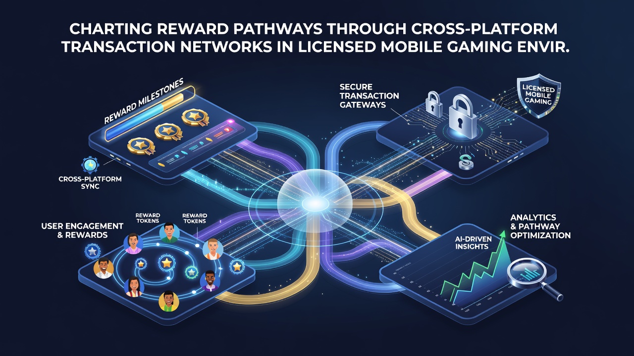 Illustration of mobile devices connected through secure transaction networks displaying reward distribution paths