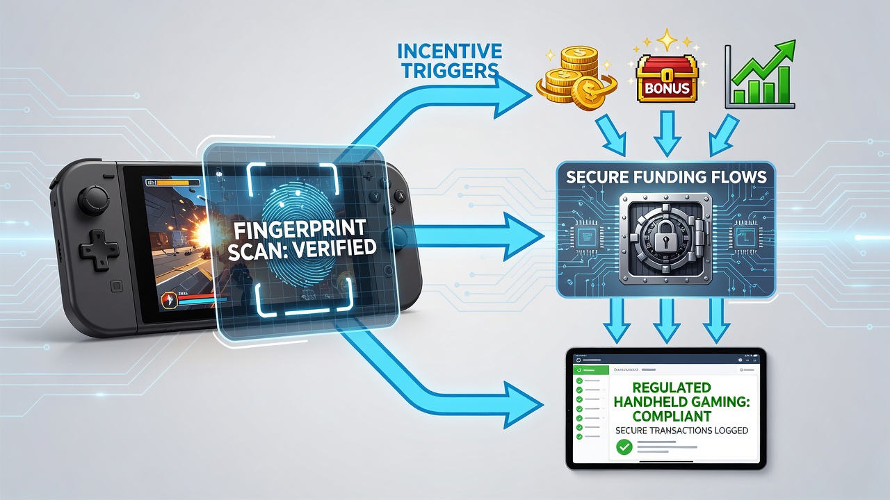 Secure payment flow diagram illustrating fingerprint verification steps in a mobile casino app