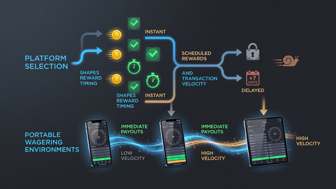 Mobile transaction flow diagrams illustrating reward timing variations