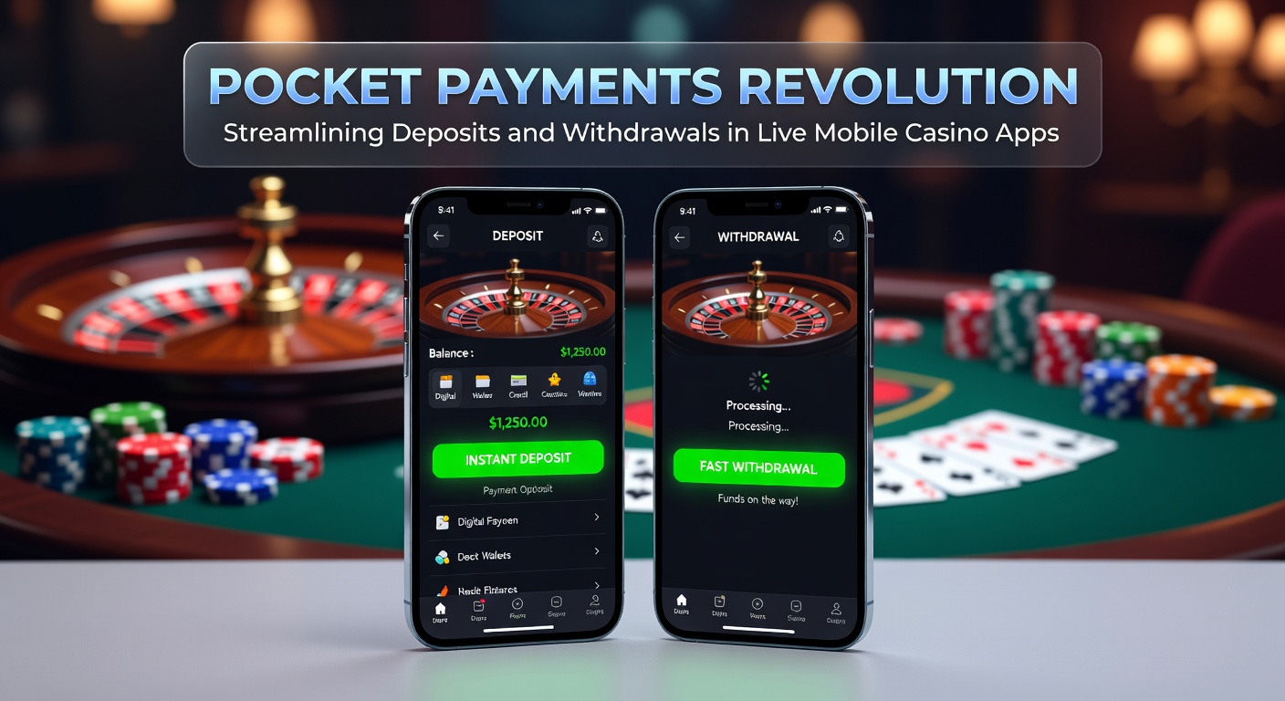 Close-up of a user's hand holding a smartphone with a live mobile casino interface open, arrow icons indicating quick deposit and withdrawal flows
