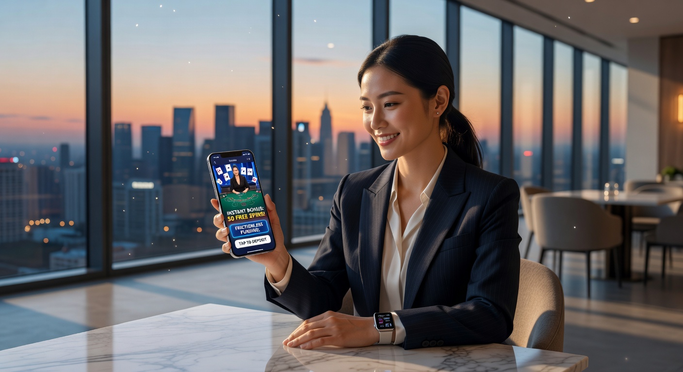 Close-up of a mobile app interface showing a live roulette wheel spinning, an instant bonus credit appearing, and quick deposit buttons like Apple Pay highlighted