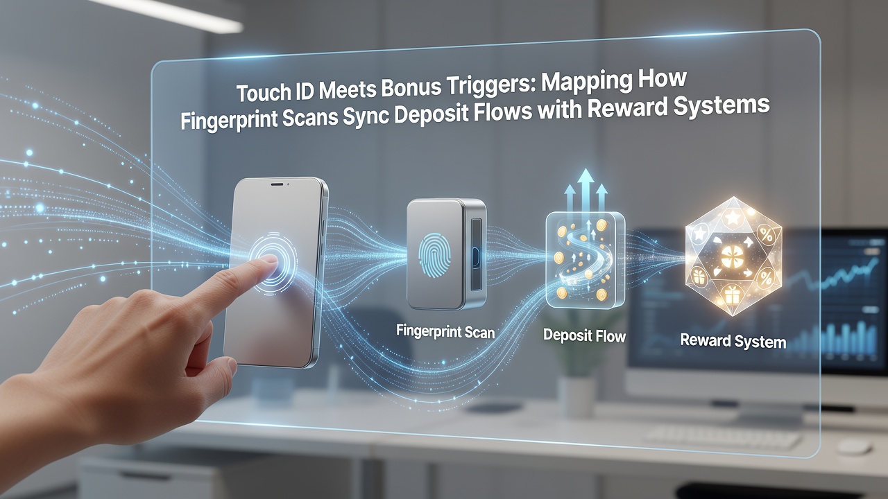 Mobile screen displaying synced deposit confirmation with active bonus rewards after fingerprint authentication